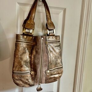 Jimmy Choo Gold and Tan Shoulder Bag